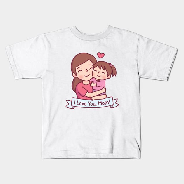Mom Hugging Child, I Love You, Mom Kids T-Shirt by rustydoodle
